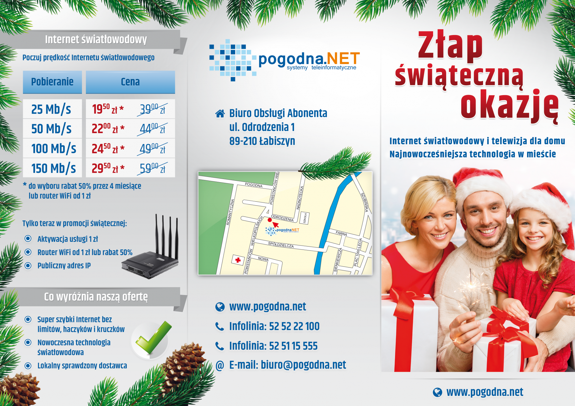 Pogodna.NET Ulotka 3DL. Święta BN. Łabiszyn i okolice. Oferta internetu i usług multimedialnych. Projekt ulotki VORENUS.pl