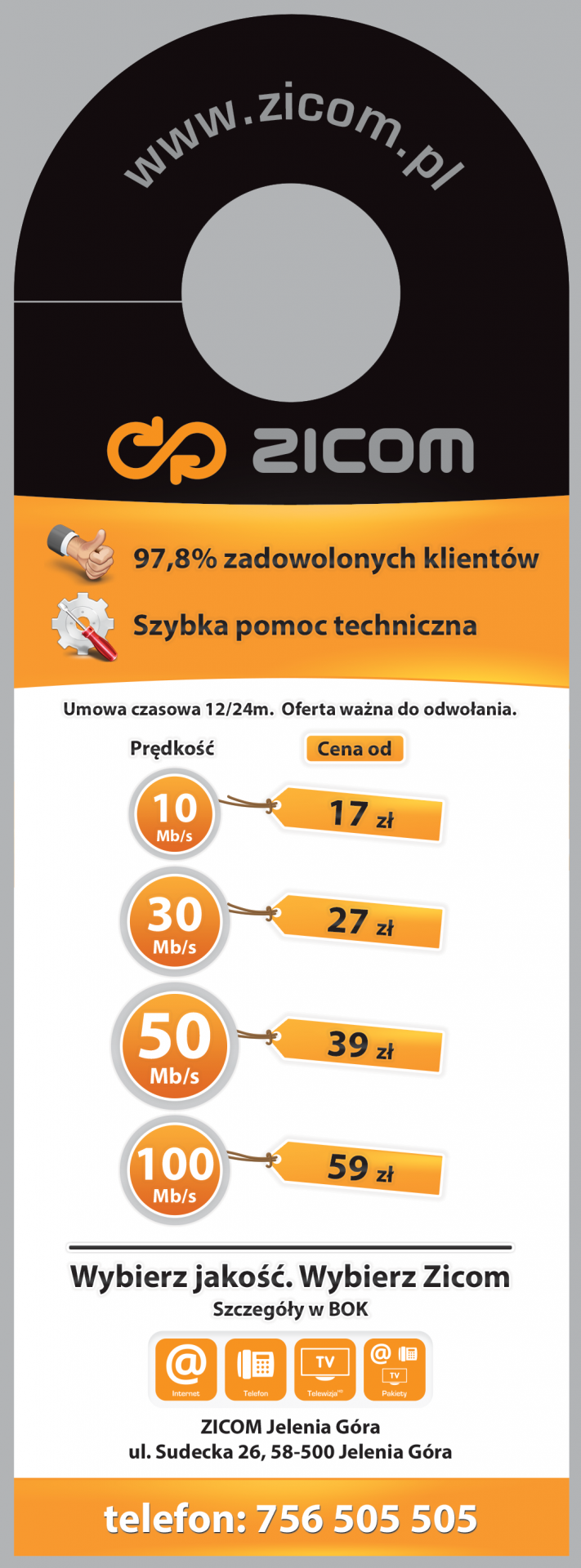 ZICOM - Zawieszka na klamkę. 85x236mm. Pionowa. Cennik usług ZICOM Jelenia Góra. Oferty specjalne i promocje na Internet. Tył.